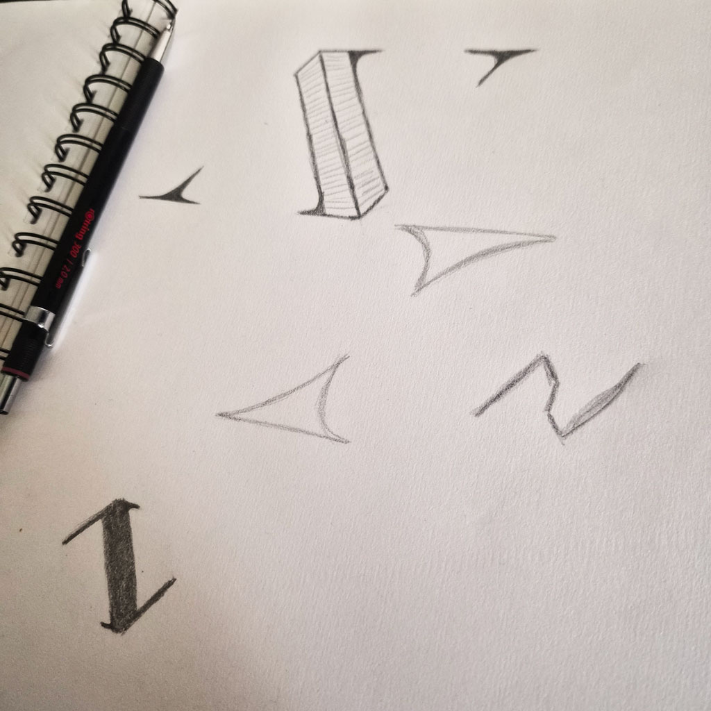 Adler & Voss logo sketches, the hexagon taking shape