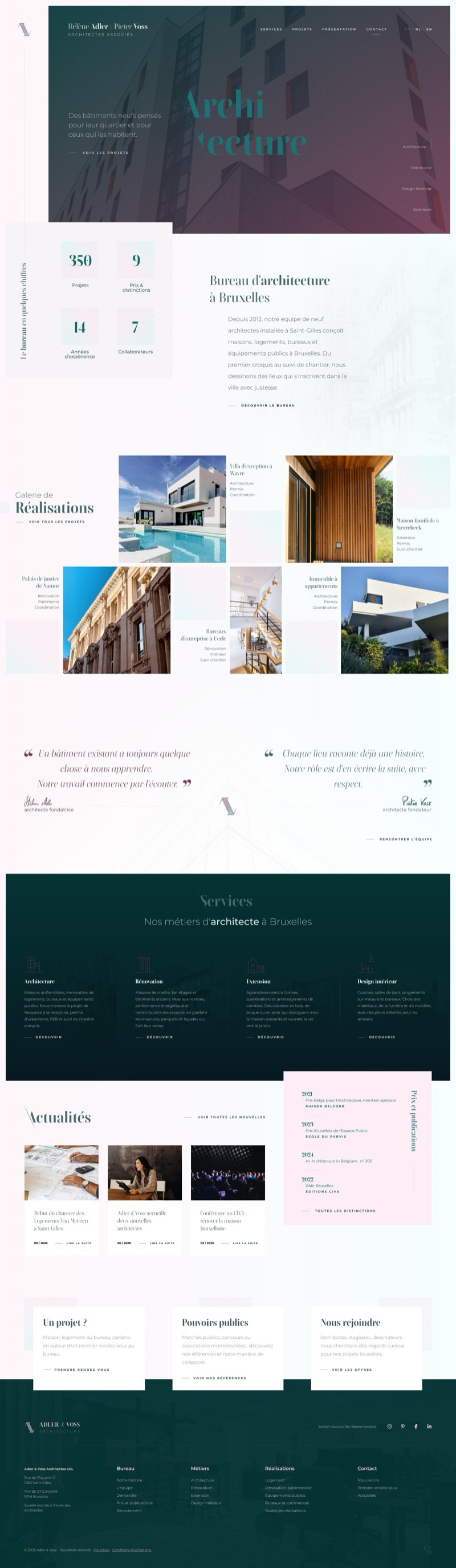 The Adler & Voss home page mockup, the full page