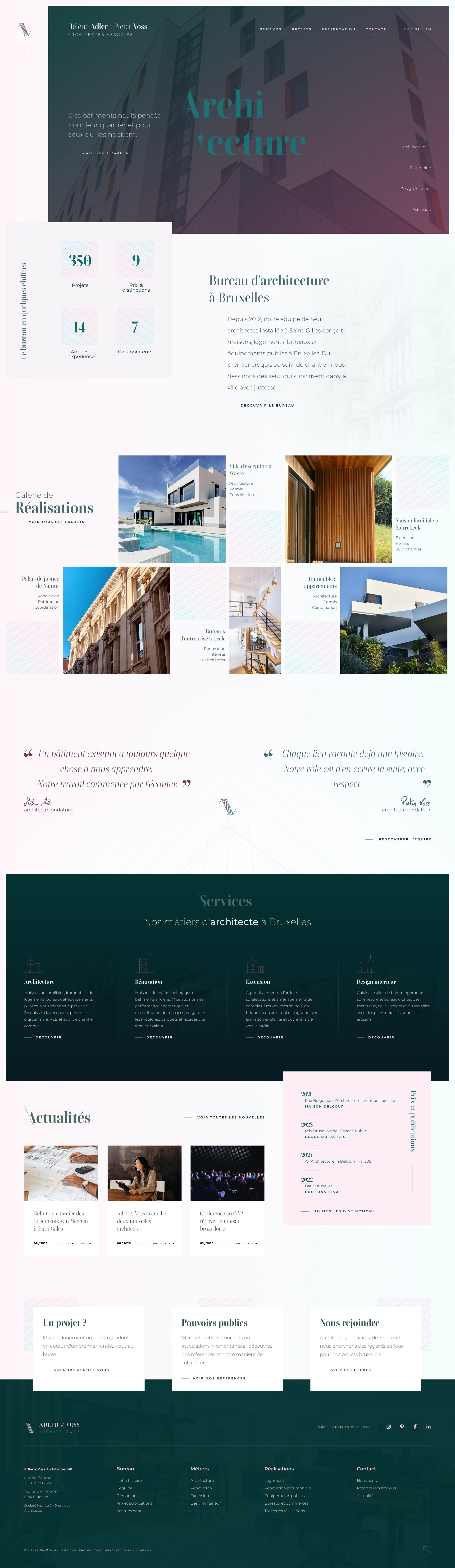 The Adler & Voss home page mockup, the full page