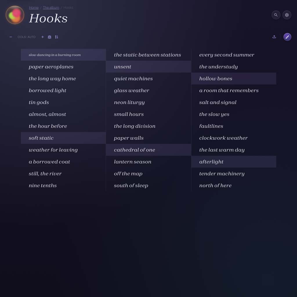 Awendy app, a working list