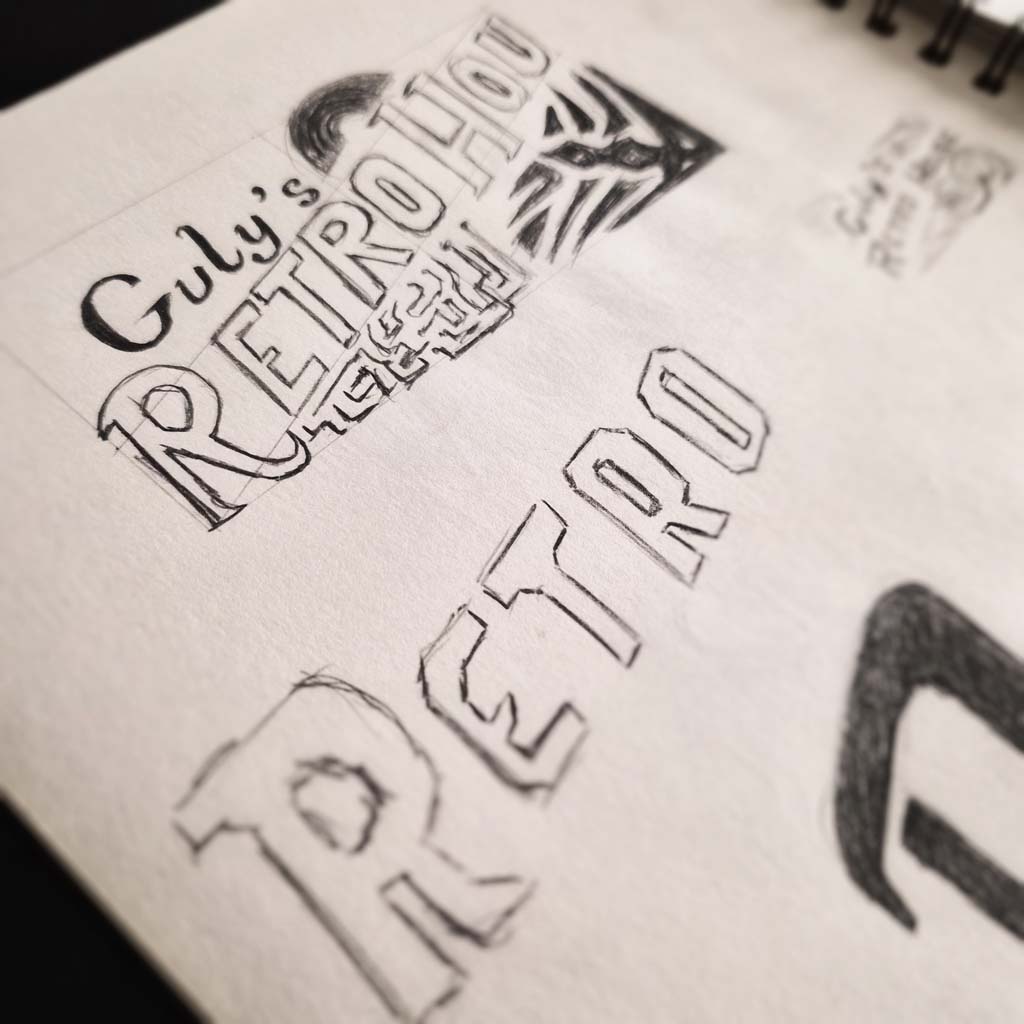 Guly's Retro Shop logo sketches