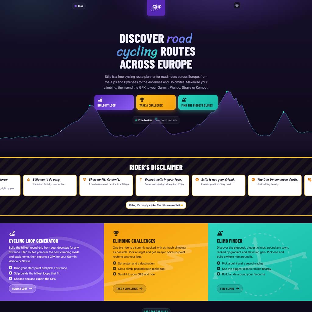 Stiip website, the route planner's home page